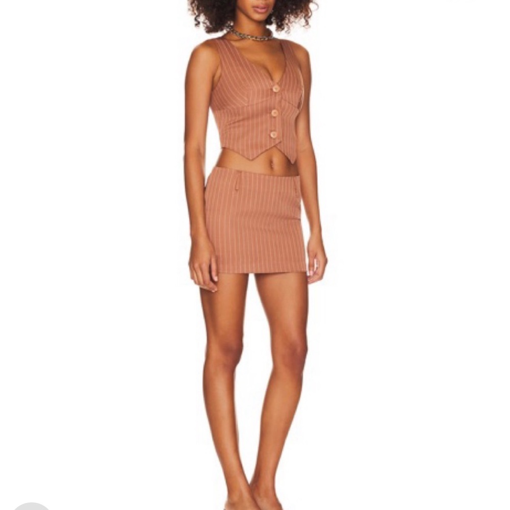 Brown Pinstripe Vest and Skirt Set